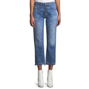 Veronica Beard Ines Paint Splatter 10.75" Cropped Girlfriend Jeans Size 26